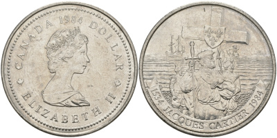 Канада 1 доллар 1984 Жак Картье KM 141 никель UNC 97-133