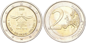 Бельгия 2 евро 2008 60 лет Всеобщей Декларации Прав Человека KM 248 биметал aUNC 4155-126