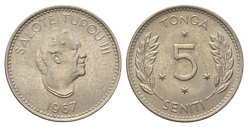 Тонга 5 сенити 1967 Салоте Тупоу III (1900-1965) KM 6 медно-никель UNC 4625-117