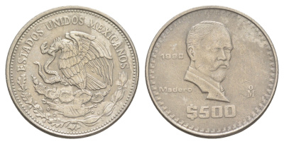 Мексика 500 песо 1988 Мо, Франсиско Игнасио Мадеро KM 529 медно-никель 4634-326