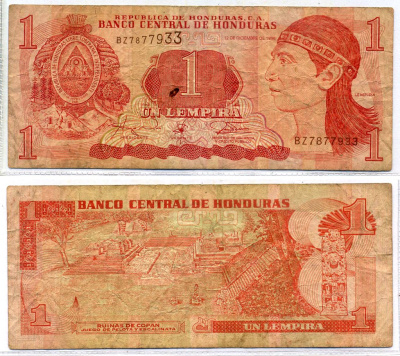 Гондурас 1 ЛЕМПИРА 1996 12 декабря 1996 Pick 79а бумага VF 2196-25-1-1