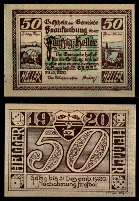 Австрия, Франкенбург 50 геллеров 1920 Jaksc/Pick JPR0206IIb-50 бумага aUNC 2193-14-3-1