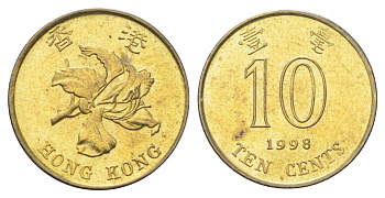 Гонконг 10 центов 1998 KM 66 сталь плакированная латунью UNC 4701-154