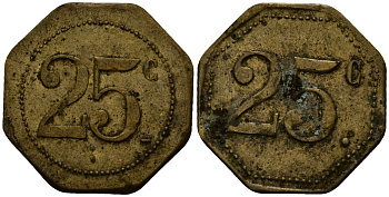 Франция 25 сантимов ND ресторанный жетон латунь 4166-413