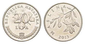 Хорватия 20 лип 2013 олива, нечетный год KM 7 сталь плакированная никелем UNC 261-664