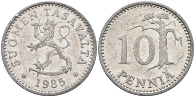 ФИНЛЯНДИЯ 10 ПЕННИ 1985 N KM 46а алюминий 192-1066