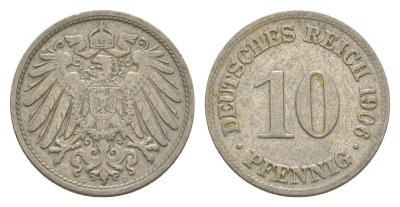 Германия 10 пфеннигов 1906 D, Вильгельм II (1888-1918) KM 12, J. 13 медно-никель 4640-264