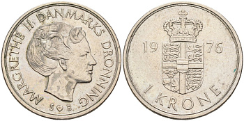 Дания 1 крона 1976 Маргрете II (1973-1988) KM 862 медно-никель 4586-1126