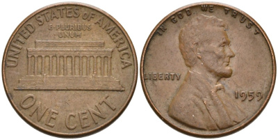 США 1 цент 1959 Авраам Линкольн KM 201 медь цинк 4564-452