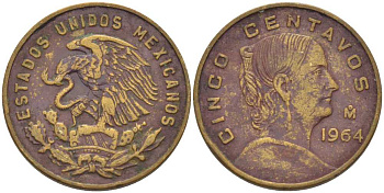 Мексика 5 сентаво 1964 Жозефа Ортис де Домингес KM 426 латунь 110-416