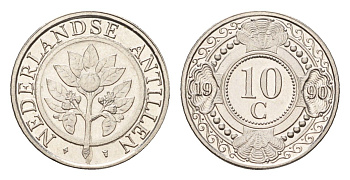 Нидерландские Антильские острова (Нидерландские Антилы) 10 центов 1990 Беатрикс (1980-2013) KM 34 сталь плакированная никелем UNC 4674-1067