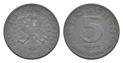 Австрия 5 грошей 1953 KM 2875 цинк 4643-437