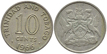 Тринидад и Тобаго 10 центов 1966 герб KM 3 медно-никель 4396-836