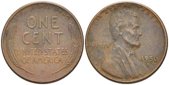 США 1 ЦЕНТ 1956 D, ЛИНКОЛЬН KM А132 медь цинк 218-656