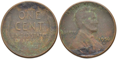 США 1 ЦЕНТ 1956 D, ЛИНКОЛЬН KM А132 медь цинк 218-266
