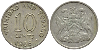Тринидад и Тобаго 10 центов 1966 герб KM 3 медно-никель 4396-836