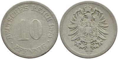 ГЕРМАНИЯ 10 ПФЕННИГОВ 1875 G, СТАРОГЕРБОВКА KM 4, J.4 медно-никель 4395-1227