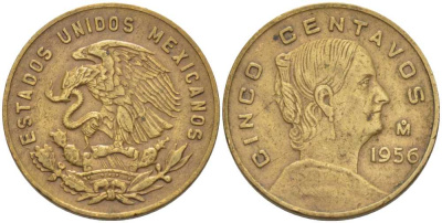 Мексика 5 сентаво 1956 Жозефа Ортис де Домингес KM 426 латунь 110-414