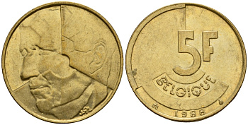 Бельгия 5 франков 1988 Belgique, Бодуэн I (1951-1993) KM 163 алюминиевая бронза 4601-215