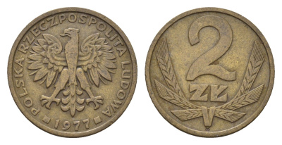 Польша 2 злотых 1977 Y 80.1 латунь 188-811