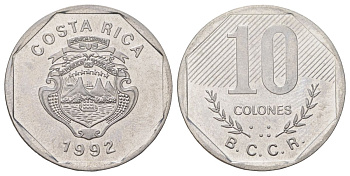 Коста-Рика 10 колонов 1992 KM 215.1 нержавеющая сталь UNC 4622-1216