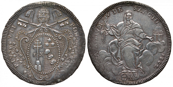 Ватикан, Папская область 1 скудо 1802 R, III год, Пий VII (1800-1823), KM 1249 (C119), Gig 22, Berman 3220 серебро 00-000-00