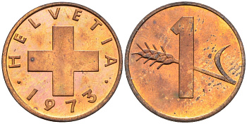 Швейцария 1 раппен 1973 KM 46 бронза UNC 4588-428