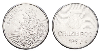 Бразилия 5 крузейро 1980 KM 591 нержавеющая сталь UNC 4644-522