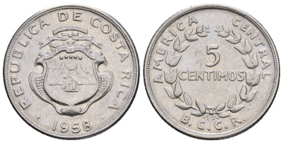 Коста-Рика 5 сентимо 1958 (1959) KM 184.1a медно-никель 4115-1235
