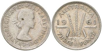 Австралия 3 пенса 1961 Елизавета II (1952-2022) KM 57 серебро 4621-1265