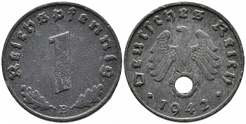 ГЕРМАНИЯ 1 РЕЙХСПФЕННИГ 1942 E KM 97, J 369 цинк 4528-264