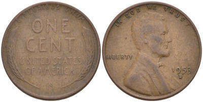 США 1 ЦЕНТ 1953 D ЛИНКОЛЬН KM A132 медь цинк 187-1136
