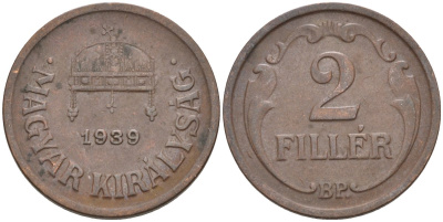 Венгрия 2 филлера 1939 BP KM 506 бронза 4115-1169