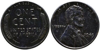 США 1 цент 1943 S (Сан-Франциско), Авраам Линкольн KM 132 a сталь плакированная цинком 4392-1121