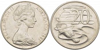 Австралия 20 центов 1981 Елизавета II (1952-2022), утконос KM 66 медно-никель 115-1024