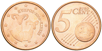 Кипр  5 евроцентов 2008  KM 80 сталь плакированная медью  UNC  4142-116