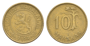 Финляндия 10 марок 1954 KM 38 алюминиевая бронза 4647-451