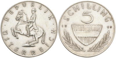 Австрия 5 шиллингов 1960 KM 2889 серебро 4556-225