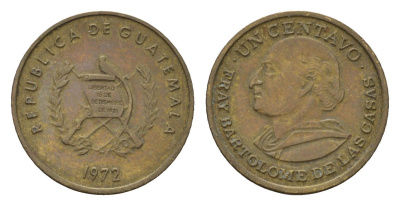 Гватемала 1 сентаво 1972 Бартоломео де лас Касас KM 273 латунь 4679-549