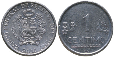 Перу 1 сентимо 2006 LIMA KM 303.4a, Schon 102a алюминий UNC 4532-1033