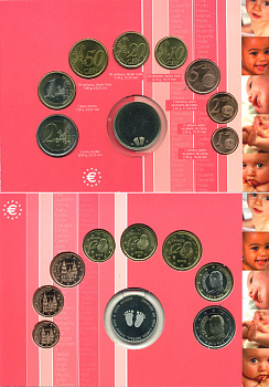 Нидерланды евронабор из 8 монет плюс жетон 2003 рождение принцессы Катарины Амалии, в оригинальном картонном буклете UNC 1-4-1-14