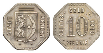 Менген 10 пфеннигов 1918 Funck 329.2, Men05 16584.2, Men18 20818.2 железо 4636-765