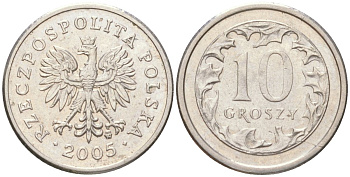 Польша 10 грошей 2005 MW KM 279 медно-никель UNC 4614-318