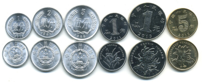 Китай лот из 6 монет 1987-2013 (1, 2, 5, фен, 1, 5 джао, 1 юань) UNC M79-16