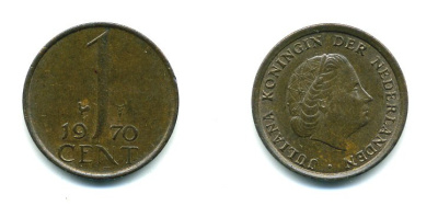 НИДЕРЛАНДЫ 1 ЦЕНТ 1970 ЮЛИАНА KM 180 бронза 76-311