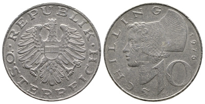 Австрия 10 шиллингов 1976 KM 2918 никель плакированный медно-никелем 4606-922