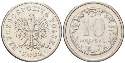 Польша 10 грошей 2005 MW KM 279 медно-никель UNC 4614-318