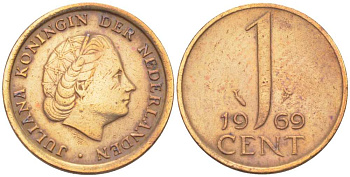 НИДЕРЛАНДЫ 1 ЦЕНТ 1969 ЮЛИАНА (1948-1980) KM 180 бронза 3309-337