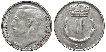 Люксембург 1 франк 1982 Великий герцог Жан (1964-1999) KM 55 медно-никель 4143-126