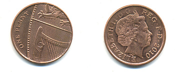 Великобритания 1 пенни 2010 Елизавета II (1952-2022) KM 1107, Spink B6 сталь плакированная медью 177-1223